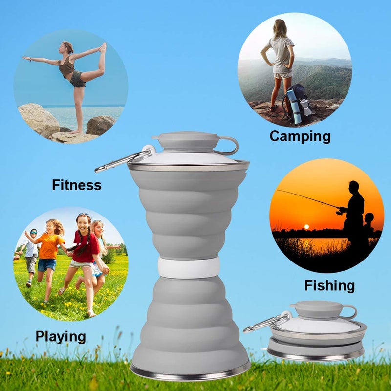 SEMETOR Collapsible Water Bottle, Camping Cup With Carabiner, Reuseable Silicone Foldable Leak Proof Portable Sports Travel Water Bottles For Outdoor, Travel Gym Hiking, BPA Free, Cycling Cups with Carabiner - Image 4